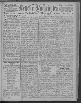 Neueste Nachrichten und Münchener Anzeiger (Münchner neueste Nachrichten) Mittwoch 10. November 1886