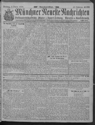 Münchner neueste Nachrichten Freitag 3. Oktober 1890