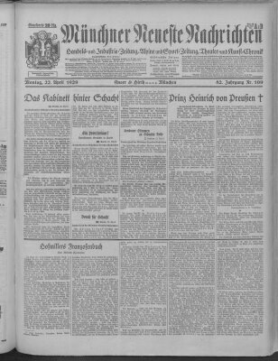 Münchner neueste Nachrichten Montag 22. April 1929