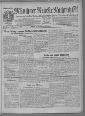 Münchner neueste Nachrichten Montag 2. Dezember 1929