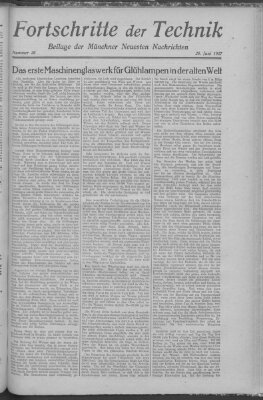 Fortschritte der Technik (Münchner neueste Nachrichten) Sonntag 26. Juni 1927