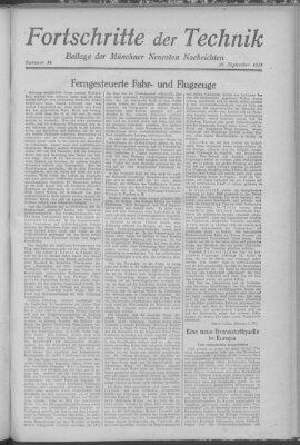 Fortschritte der Technik (Münchner neueste Nachrichten) Samstag 29. September 1928
