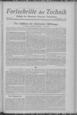 Fortschritte der Technik (Münchner neueste Nachrichten) Sonntag 22. September 1929