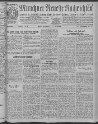 Münchner neueste Nachrichten Dienstag 22. Januar 1929