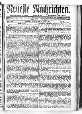 Neueste Nachrichten (Münchner neueste Nachrichten) Dienstag 12. Juli 1881