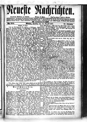 Neueste Nachrichten (Münchner neueste Nachrichten) Samstag 13. August 1881