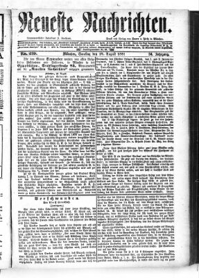 Neueste Nachrichten (Münchner neueste Nachrichten) Samstag 27. August 1881