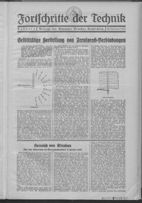 Fortschritte der Technik (Münchner neueste Nachrichten) Sonntag 18. Januar 1931