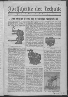 Fortschritte der Technik (Münchner neueste Nachrichten) Sonntag 13. Dezember 1931