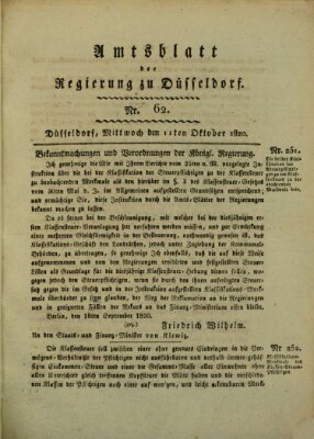 Amtsblatt für den Regierungsbezirk Düsseldorf Mittwoch 11. Oktober 1820