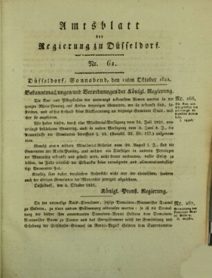 Amtsblatt für den Regierungsbezirk Düsseldorf Samstag 12. Oktober 1822