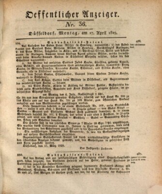 Amtsblatt für den Regierungsbezirk Düsseldorf Montag 27. April 1829