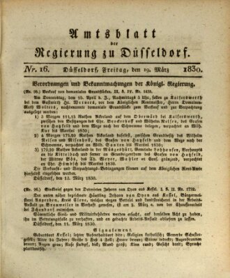 Amtsblatt für den Regierungsbezirk Düsseldorf Freitag 19. März 1830