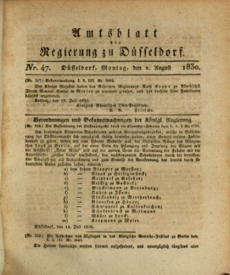 Amtsblatt für den Regierungsbezirk Düsseldorf Montag 2. August 1830