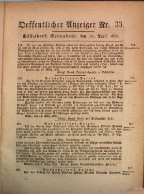 Amtsblatt für den Regierungsbezirk Düsseldorf Samstag 27. April 1833