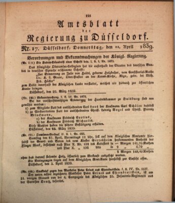 Amtsblatt für den Regierungsbezirk Düsseldorf Donnerstag 11. April 1839
