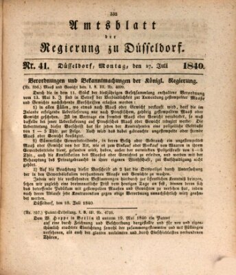 Amtsblatt für den Regierungsbezirk Düsseldorf Montag 27. Juli 1840