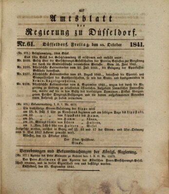 Amtsblatt für den Regierungsbezirk Düsseldorf Freitag 22. Oktober 1841