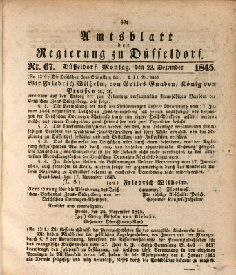 Amtsblatt für den Regierungsbezirk Düsseldorf Montag 22. Dezember 1845
