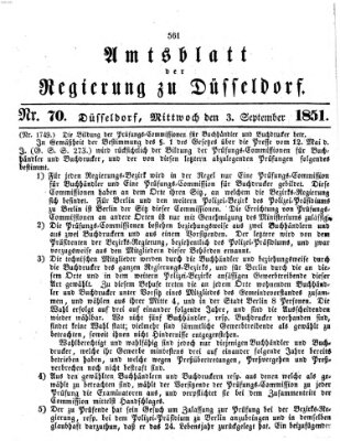 Amtsblatt für den Regierungsbezirk Düsseldorf Mittwoch 3. September 1851