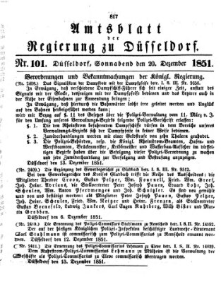 Amtsblatt für den Regierungsbezirk Düsseldorf Samstag 20. Dezember 1851