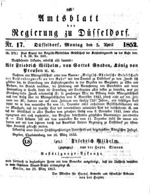 Amtsblatt für den Regierungsbezirk Düsseldorf Montag 5. April 1852