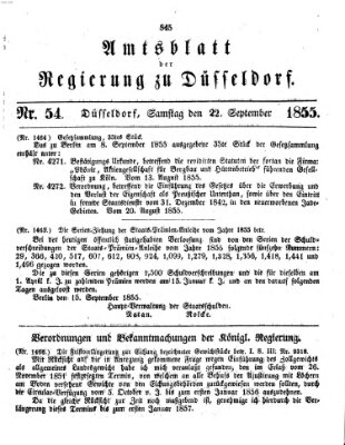 Amtsblatt für den Regierungsbezirk Düsseldorf Samstag 22. September 1855