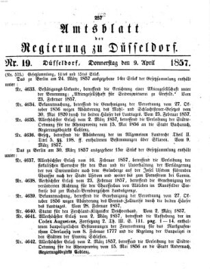 Amtsblatt für den Regierungsbezirk Düsseldorf Donnerstag 9. April 1857