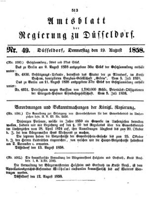 Amtsblatt für den Regierungsbezirk Düsseldorf Donnerstag 19. August 1858