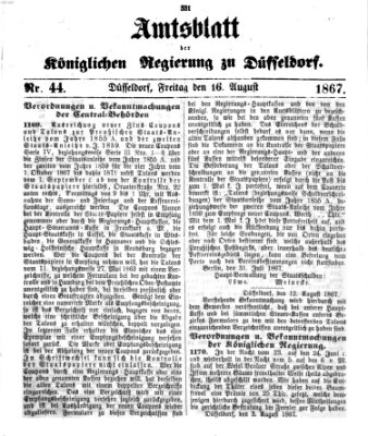 Amtsblatt für den Regierungsbezirk Düsseldorf Freitag 16. August 1867
