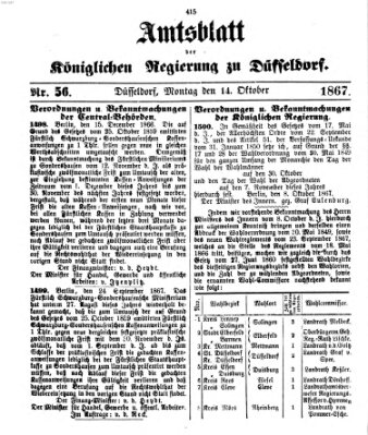 Amtsblatt für den Regierungsbezirk Düsseldorf Montag 14. Oktober 1867