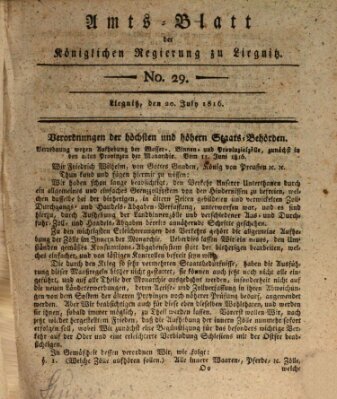 Amts-Blatt der Preußischen Regierung zu Liegnitz Samstag 20. Juli 1816