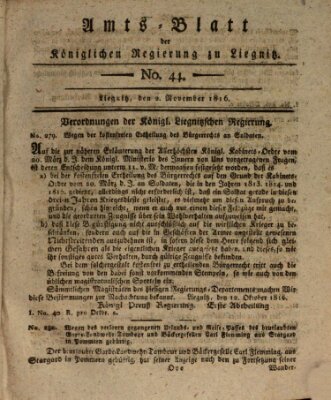 Amts-Blatt der Preußischen Regierung zu Liegnitz Samstag 2. November 1816