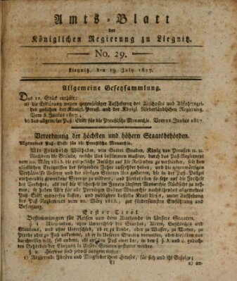 Amts-Blatt der Preußischen Regierung zu Liegnitz Samstag 19. Juli 1817