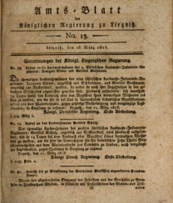 Amts-Blatt der Preußischen Regierung zu Liegnitz Samstag 28. März 1818