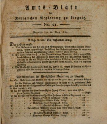 Amts-Blatt der Preußischen Regierung zu Liegnitz Samstag 20. Mai 1820