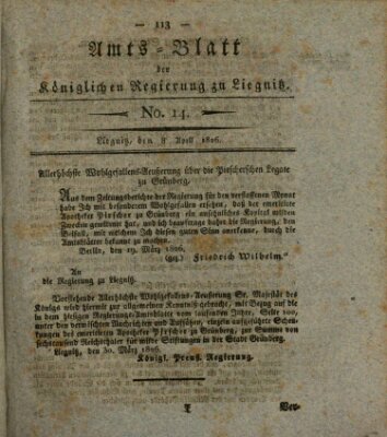 Amts-Blatt der Preußischen Regierung zu Liegnitz Samstag 8. April 1826