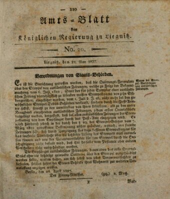 Amts-Blatt der Preußischen Regierung zu Liegnitz Samstag 19. Mai 1827
