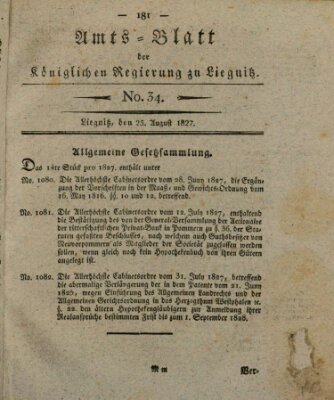 Amts-Blatt der Preußischen Regierung zu Liegnitz Samstag 25. August 1827