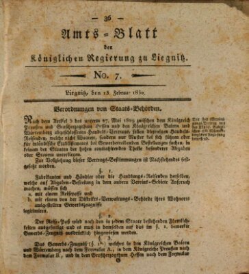 Amts-Blatt der Preußischen Regierung zu Liegnitz Samstag 13. Februar 1830
