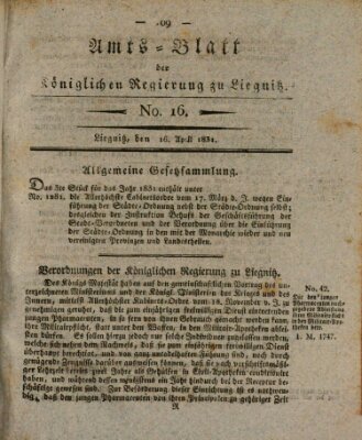 Amts-Blatt der Preußischen Regierung zu Liegnitz Samstag 16. April 1831
