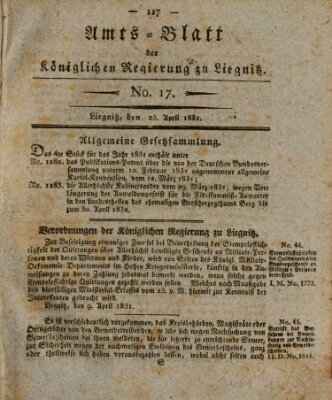 Amts-Blatt der Preußischen Regierung zu Liegnitz Samstag 23. April 1831