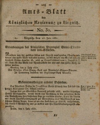 Amts-Blatt der Preußischen Regierung zu Liegnitz Samstag 23. Juli 1831