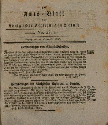 Amts-Blatt der Preußischen Regierung zu Liegnitz Samstag 17. September 1836