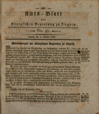 Amts-Blatt der Preußischen Regierung zu Liegnitz Samstag 1. Oktober 1836