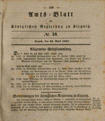 Amts-Blatt der Preußischen Regierung zu Liegnitz Samstag 22. April 1837