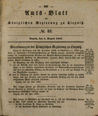 Amts-Blatt der Preußischen Regierung zu Liegnitz Samstag 5. August 1837