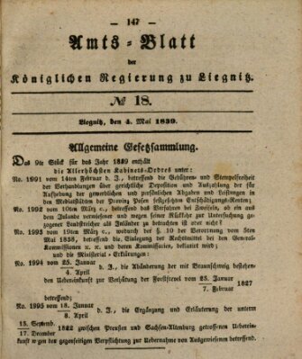 Amts-Blatt der Preußischen Regierung zu Liegnitz Samstag 4. Mai 1839