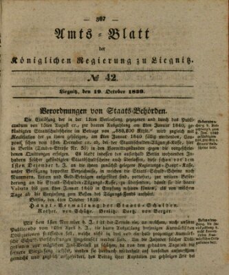 Amts-Blatt der Preußischen Regierung zu Liegnitz Samstag 19. Oktober 1839