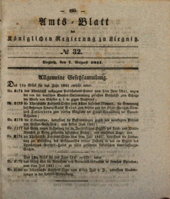 Amts-Blatt der Preußischen Regierung zu Liegnitz Samstag 7. August 1841